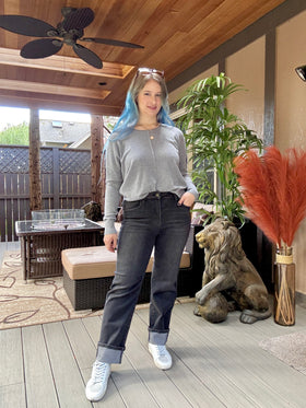 Serena black cuffed straight leg jeans